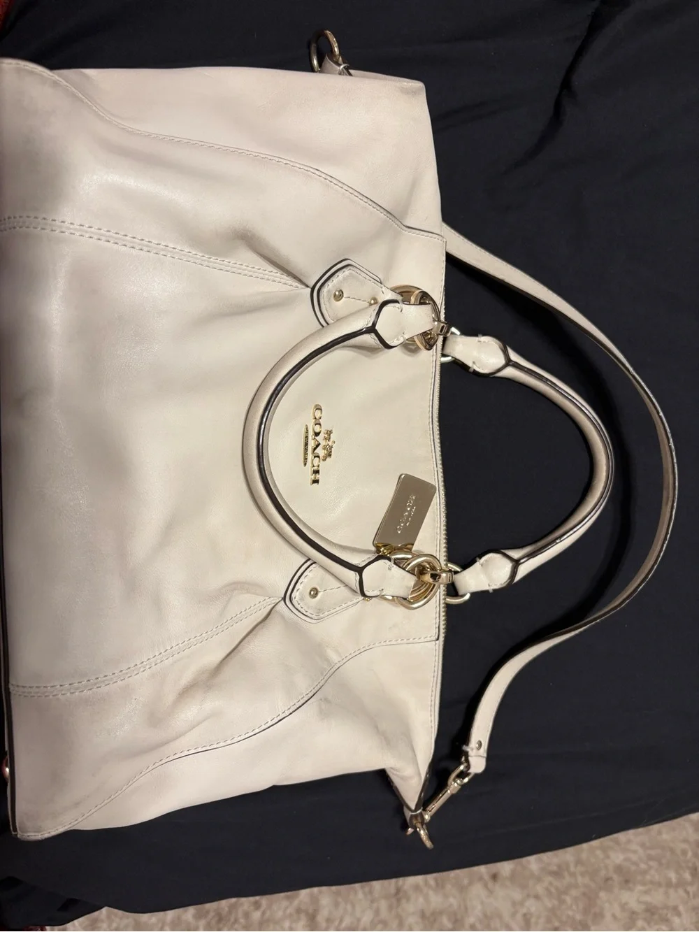 COACH Cream Leather Shoulder Tote with Gold Hardware